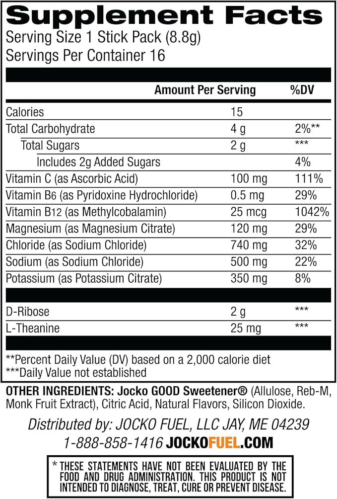 Jocko Fuel Hydrate Electrolytes Powder Packets Low Sugar - Hydration Amplifier Packets for Recovery, Dehydration, & Exercise - with Vitamins B6, B12 & C (16 Packets) Island Orange