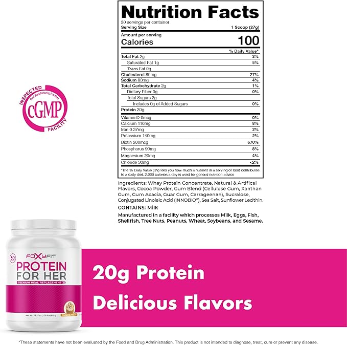 Protein for Her, Caramel Mocha Whey Protein Powder with CLA and Biotin for a Healthy Glow (1.78 lbs)