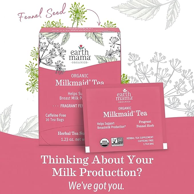 Earth Mama Organic Milkmaid® Tea | Lactation Support Herbal Tea Bags for Breastfeeding, Decaf Lactation Supplement for Increased Breast Milk Production, With Milk Thistle & Fenugreek (16-Count, 2PK)