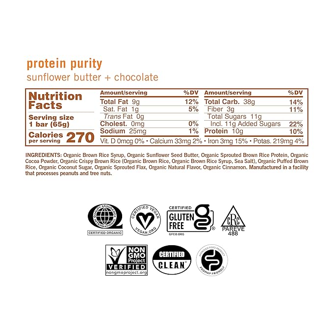 GoMacro MacroBar Organic Vegan Protein Bars - Sunflower Butter + Chocolate (2.3 Ounce Bars, 12 Count
