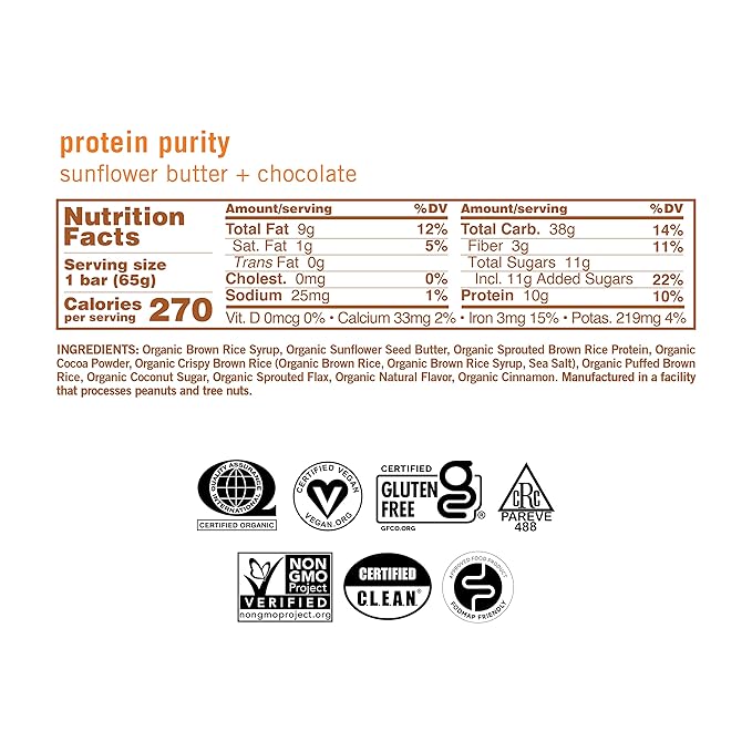 GoMacro MacroBar Organic Vegan Protein Bars - Sunflower Butter + Chocolate (2.3 Ounce Bars, 12 Count