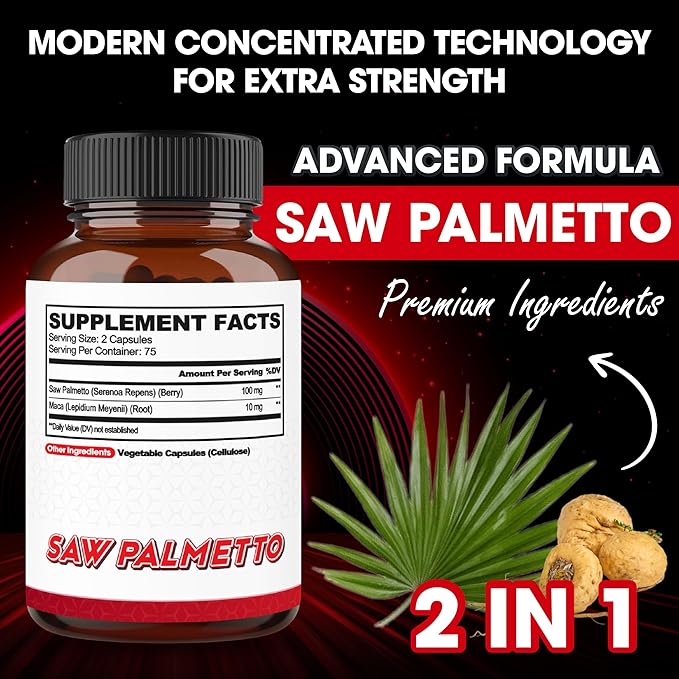 agobi Saw Palmetto Supplement with Maca Root - High Extract Support for Hair Health, Restful Mood, Immune System & Energy Production - 150 Veggie Capsules