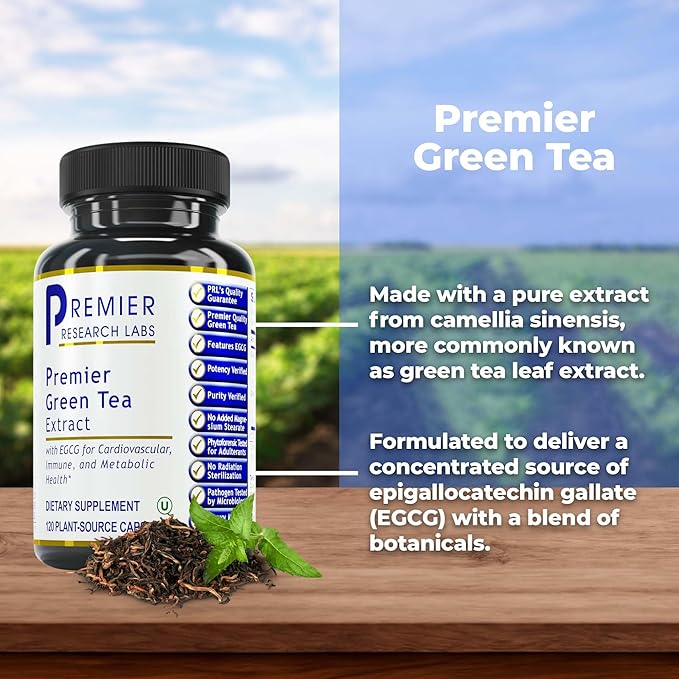 Premier Research Labs Premier Green Tea Extract - Green Tea Capsules, Green Tea Extract Pills, Green Tea Supplement with ECGC, Camellia Sinensis, Pure, Vegan Friendly - 120 Vegetarian Capsules