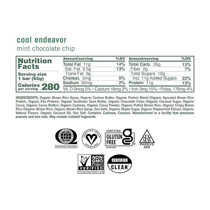 GoMacro MacroBar Organic Vegan Protein Bars - Mint Chocolate Chip, 2.3 Ounce Bars, (Pack of 12)
