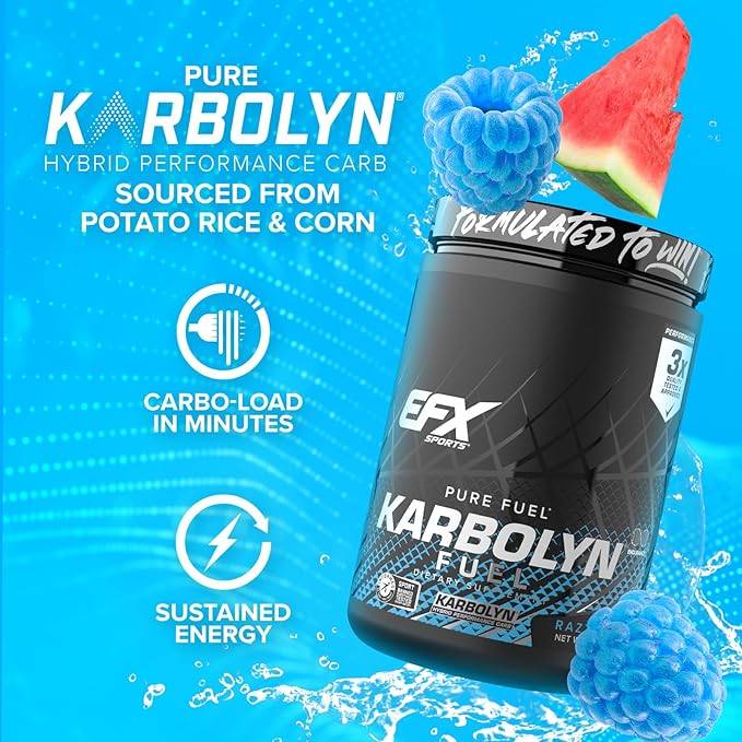 EFX Sports Karbolyn Fuel | Fast-Absorbing Carbohydrate Powder | Carb Load, Sustained Energy, Quick Recovery | Stimulant Free | 18 Servings (Blue Razz Watermelon)