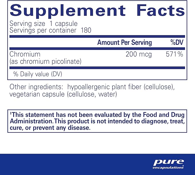Pure Encapsulations Chromium (Picolinate) 200 mcg | Hypoallergenic Supplement for Healthy Lipid and Carbohydrate Metabolism Support* | 180 Capsules
