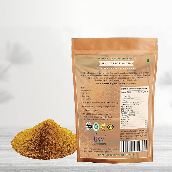 AYUSHKA ORGANIC Fenugreek Powder | 8.8 OZ | Trigonella foenum-graecum | Flavorful & Nutritious Spice for Every Kitchen