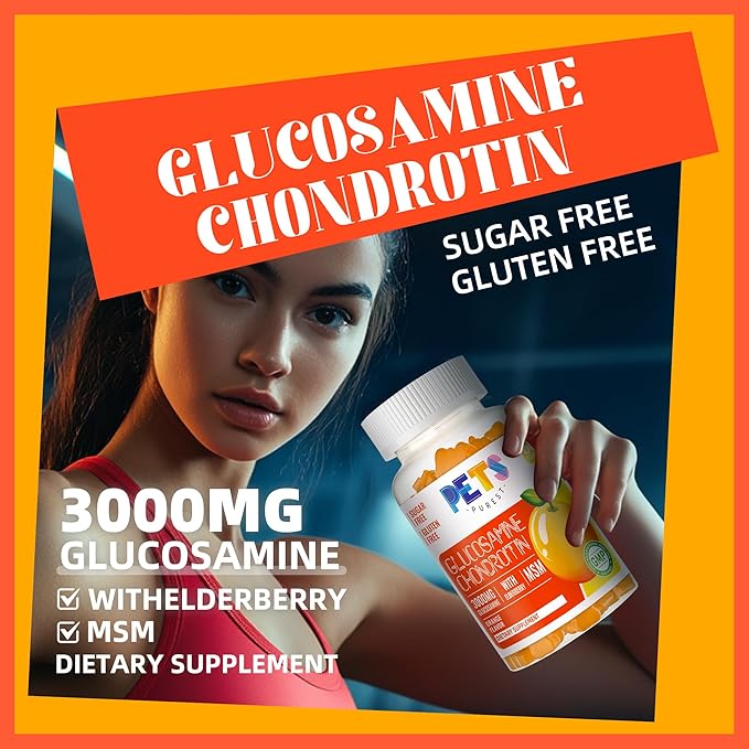 Glucosamine Chondroitin Gummies with MSM & Elderberry Extra Strength - Joint Support, Antioxidant Immune Support Supplement for Adults, Men & Women.Orange