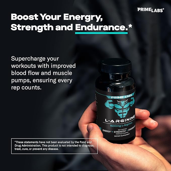 Prime Labs Prime Test Testosterone Booster + L Arginine Nitric Oxide Capsules - 60 Count Each