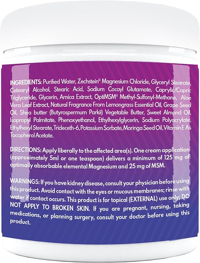 VAL Pure Zechstein Magnesium Cream with MSM and Organic Oils | Effortless Glide, Non-Greasy | | Magnesium Chloride Supplement Sourced from Zechstein Seabed | Whole Body Massage Cream | 8oz