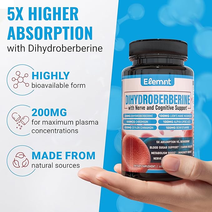 Super berberine 200mg Dihydroberbeine (GlucoVantage®) with 10:1 Ceylon Cinnamon, Alpha lipoic, Benfotiamine,10:1 Lions Mane Mushroom, Fenugreek, Chromium, Bitter Melon and others for your health.