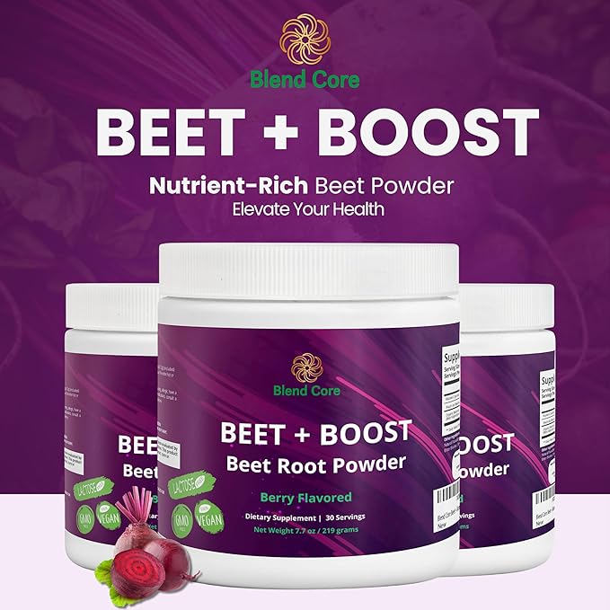 Beet + Boost Organic Beet Root Powder - Berry Flavored Super Beet - Boost Daily Nutrition, Athletic Performance, Vegan, Lactose-Free, and Non-GMO Beet Root Powder Supplement