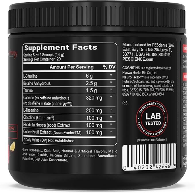 PEScience Prolific Energy Pre Workout – L Citrulline for Nitric Oxide, Rhodiola & CDP Choline Nootropic for Focus – Preworkout for Men & Women – 40 Scoops, Raspberry Lemonade