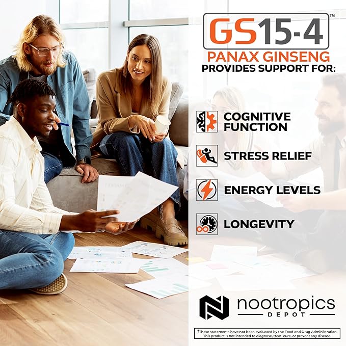 Nootropics Depot GS15-4 Panax Ginseng Extract Capsules | 200mg | 30 Count | Adaptogen Supplement | Ayurveda Herb | Supports Healthy Stress Levels