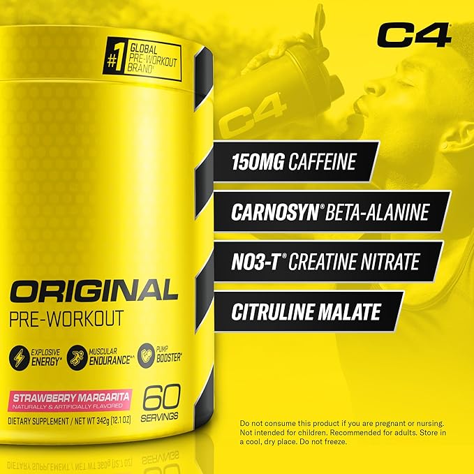 Cellucor C4 Original Pre Workout Powder Strawberry Margarita | Vitamin C for Immune Support | Sugar Free Preworkout Energy for Men & Women | 150mg Caffeine + Beta Alanine + Creatine | 60 Servings