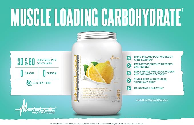 Metabolic Nutrition, Glycoload, 100% Micronized Cyclic Cluster Dextrin Carbohydrate Powder, Muscle Glycogen Loading Carbohydrate, Pre Intra Post Workout Supplement, Green Apple, 600 gm (30 ser)