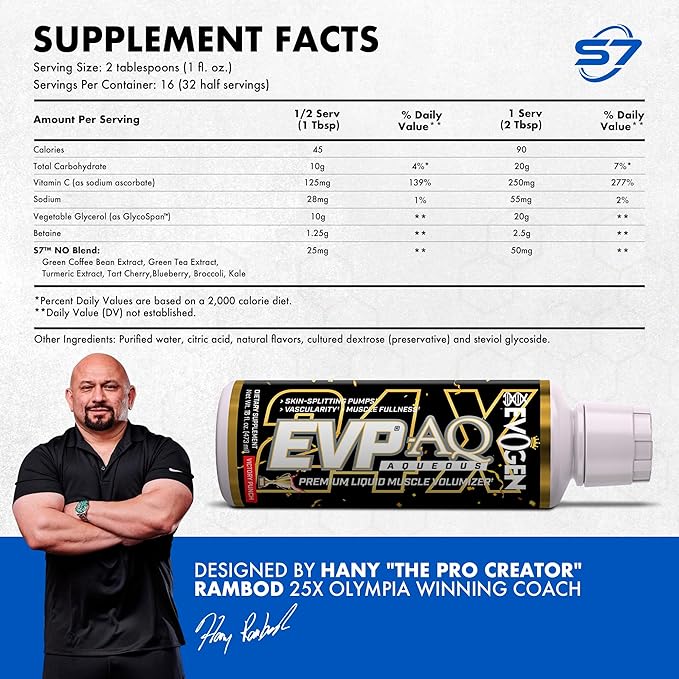 Evogen EVP AQ - Liquid Glycerol Muscle Volumizer | Pre Workout for Pumps, Vascularity, & Hydration | Premium Preworkout for Men & Women | Victory Punch | 16 fl oz