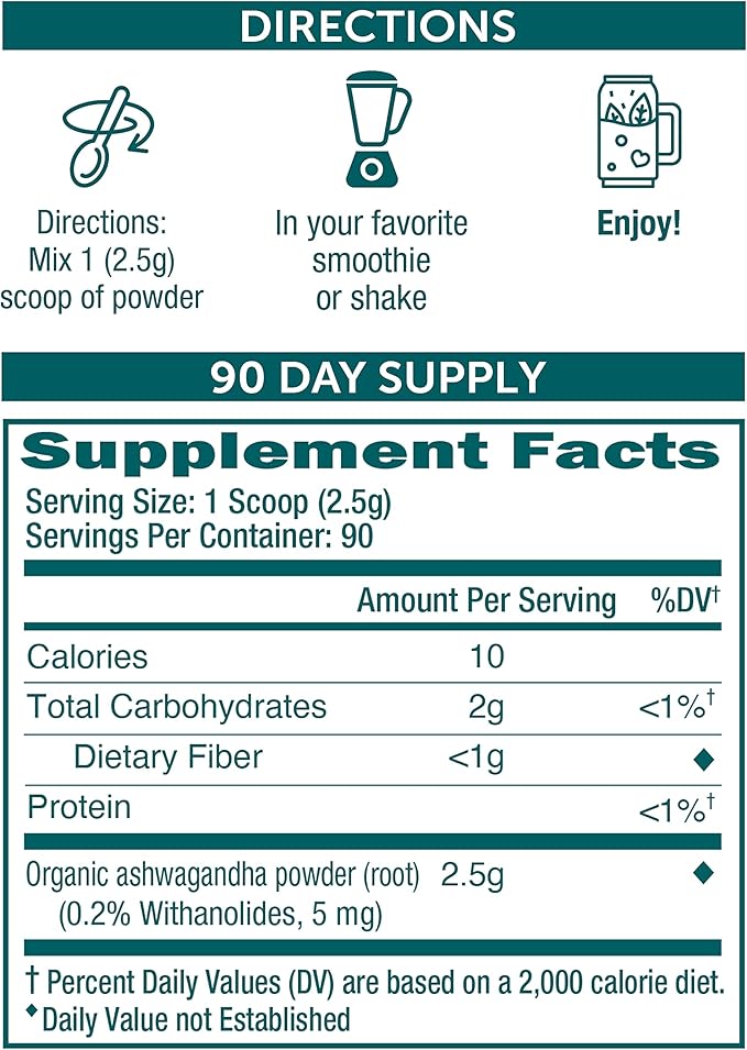 Himalaya Organic Ashwagandha Powder, Adaptogenic Superfood for Protein Shakes & Smoothies, 7.9 oz, 3 Month Supply