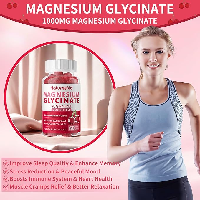 Magnesium Glycinate Gummies - Sugar Free Magnesium Potassium Supplement with Vitamin D, B6, CoQ10 for Calm Mood & Sleep Support - 60 Cherry Gummies -1 Pack