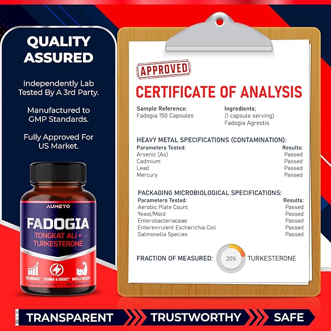Fadogia Agrestis Supplement with Turkesterone Tongkat Ali Maca Root Panax Ginseng VIT D3 - Male Energy, Strength and Memory Support
