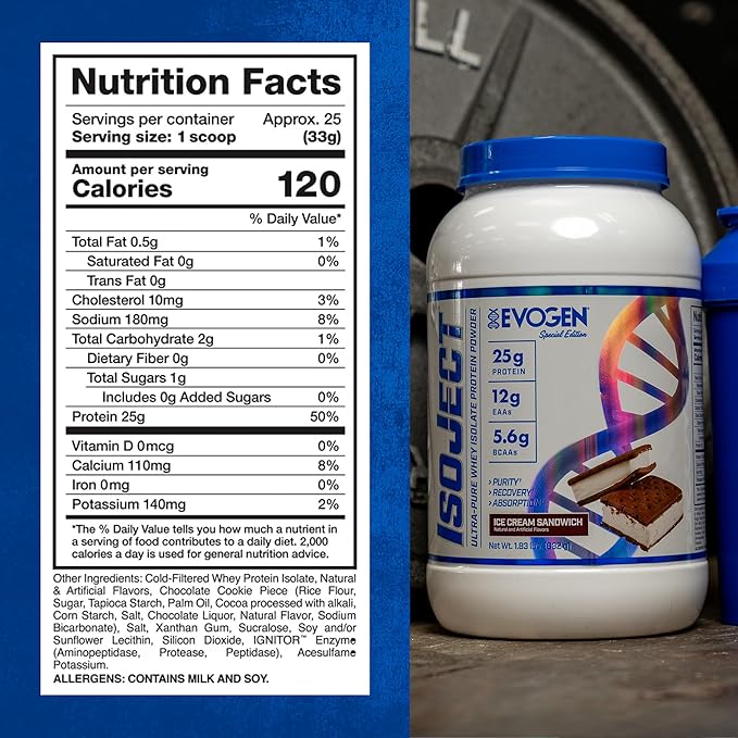 Evogen Isoject - Whey Protein Isolate | Ultra-Pure Whey Protein Powder with Ignitor Enzymes, BCAAs, and EAAs | Enhanced Absorption & Recovery | Ice Cream Sandwich | 25 Servings