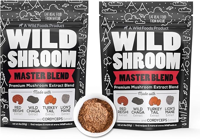 Wild Foods Wild Mushroom Blend-Supercharged Reishi, Chaga, Cordyceps, Turkey Tail and Lion’s Mane - 8Oz Pack Adaptogenic Stress Reducer for Increased Mental Clarity - Nootropic Liquid Blend for Coffee