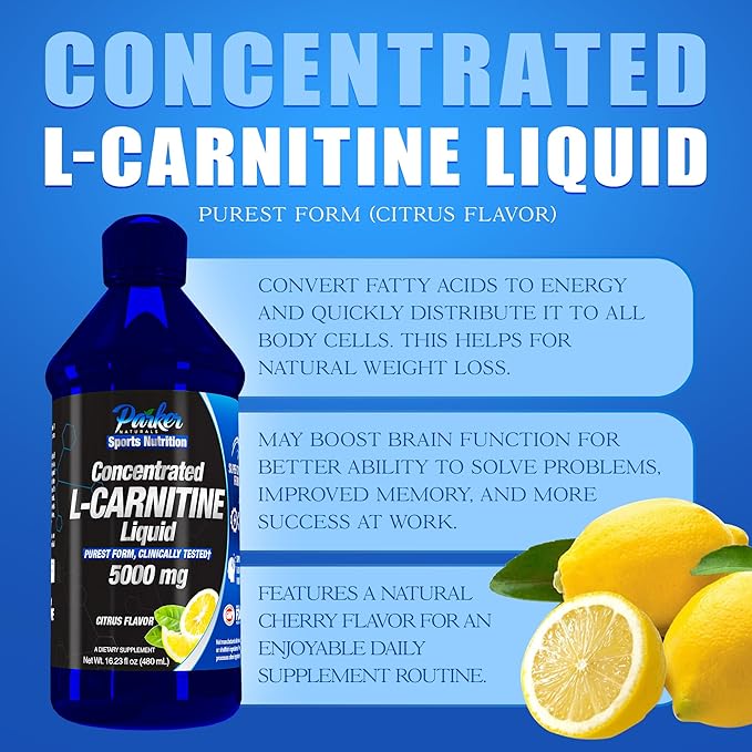 Concentrated L-Carnitine Liquid, 5000mg All Natural Citrus Flavored Supplement, Liquid L-Carnitine with Vitamin V5, 16.23 Fl. Oz