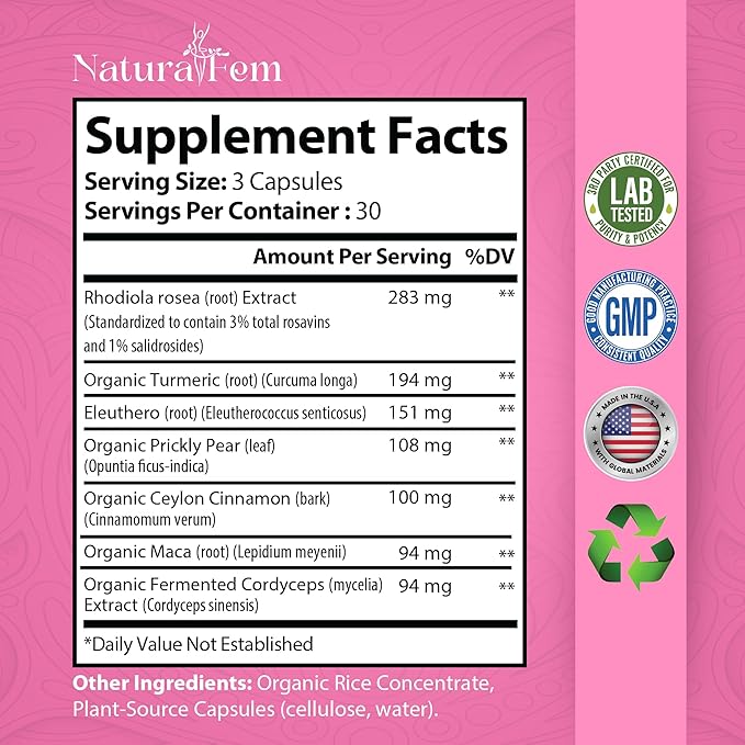 Premium Adaptogens Supplements for Women with Herb Botanicals like Rhodiola Rosea Extract, Turmeric, Maca Root for Better Adaptogenic Response, Focus & Mood Support Supplement - 90 Capsules