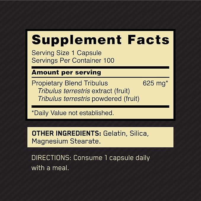 Optimum Nutrition Tribulus Terrestris 625mg, Testosterone Booster Supplement, 100 Capsules