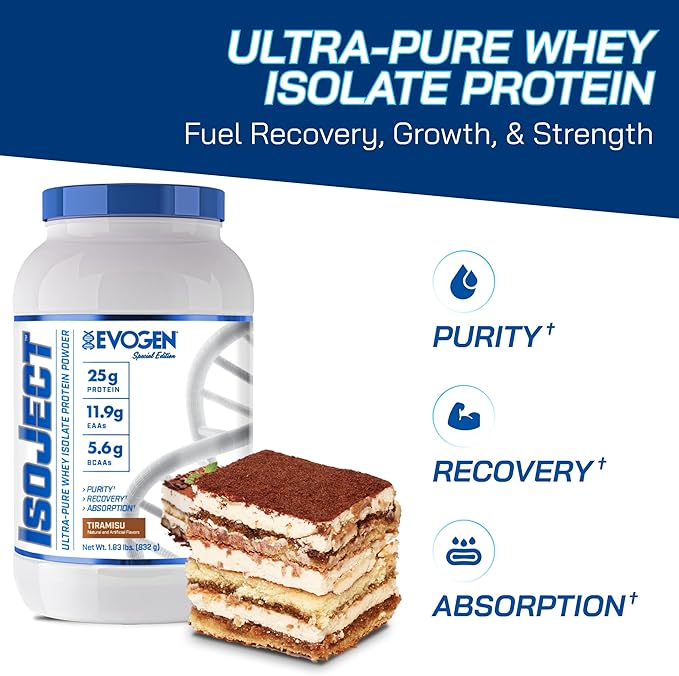 Evogen Isoject - Whey Protein Isolate | Ultra-Pure Whey Protein Powder with Ignitor Enzymes, BCAAs, and EAAs | Enhanced Absorption & Recovery | Tiramisu | 25 Servings