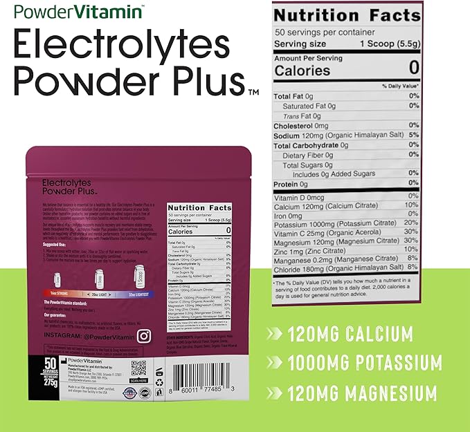 Electrolytes Powder Plus (50 Servings) Grape Electrolyte Powder Zero Calorie Keto, 0 Sugar, No Maltodextrin,1000mg Potassium,120mg Calcium,120mg Magnesium, Hydration Powder