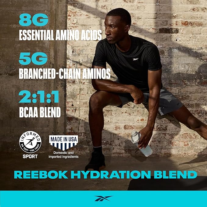 Reebok REECover Amino Acids + Electrolytes | 8g EAAs, 5g BCAAs, Hydration Matrix | Muscle Recovery, Strength | Post-Workout Support | 30 Servings | Strawberry Lemonade