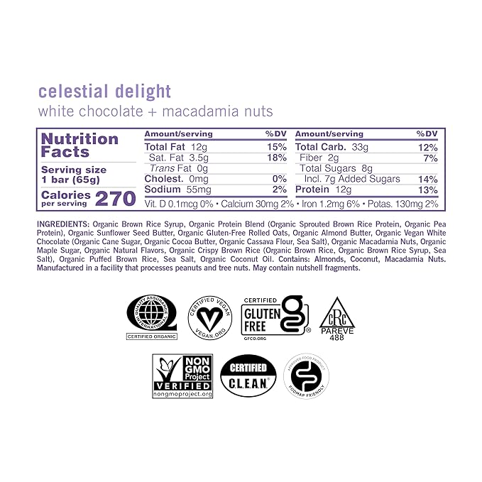 GoMacro MacroBar Organic Vegan Protein Bars - White Chocolate + Macadamia Nuts (2.3 Ounce Bars, 12 Count)