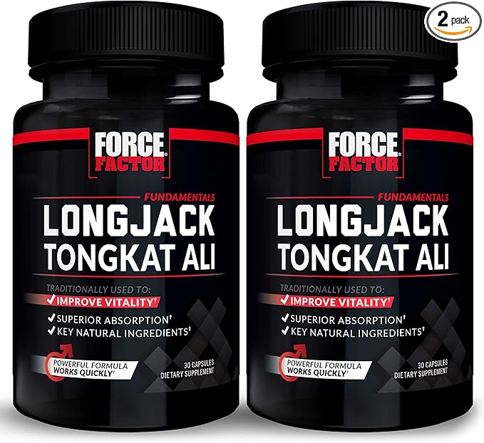 FORCE FACTOR Longjack Tongkat Ali 500mg for Men, Longjack Extract to Support Male Vitality and Improve Drive, Longjack Capsules with BioPerine Black Pepper Extract, 60 Capsules (2-Pack)
