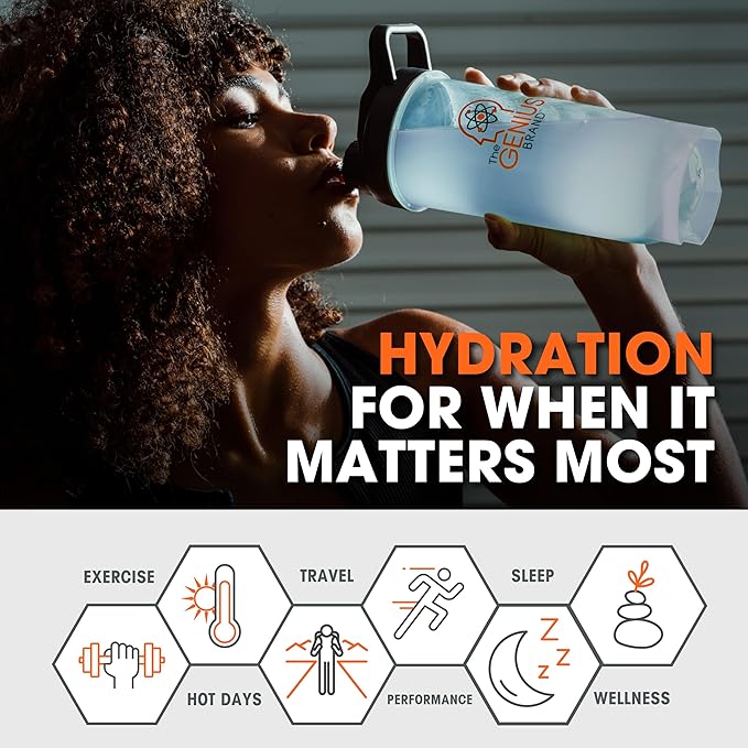 The Genius Brand - Genius Hydrate Powder Drink Mix Sour Peach Rings 50 Servings Electrolyte Hydration Booster Supplement with Coconut Water Potassium Magnesium Zinc Sugar Free No Artificial Sweetener