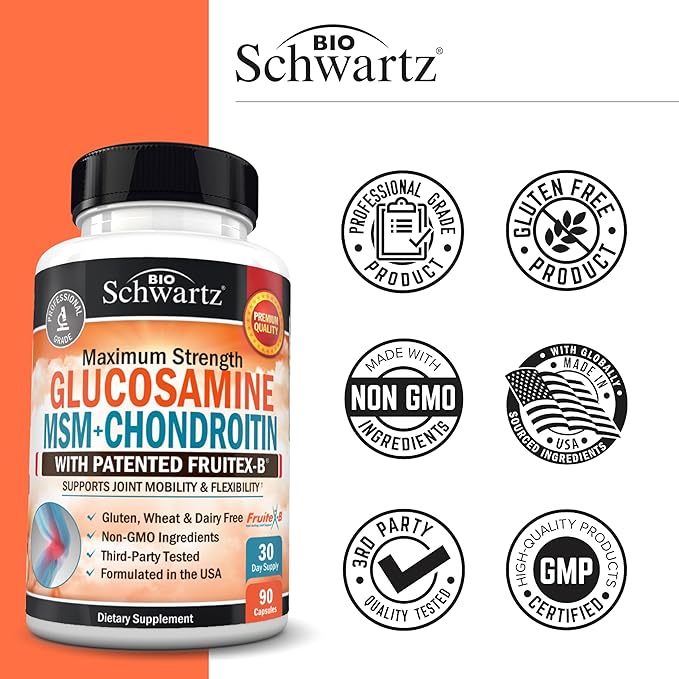 Glucosamine Chondroitin MSM Joint Support Supplement - FSA HSA Approved - Collagen Peptides, Turmeric and Ginger, Hyaluronic Acid, Glucosamine Chondroitin Sulfate - Gluten Free, Non GMO, 90 Capsules