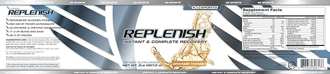 Nutrition Replenish Instant & Complete Recovery (Post Workout Formula, 11g of BCAAs & EAAs, 20g Whey Protein, 1000mg Creatine MagnaPower, Zero Refined Sugars) – 2lb Jar – Orange Mango