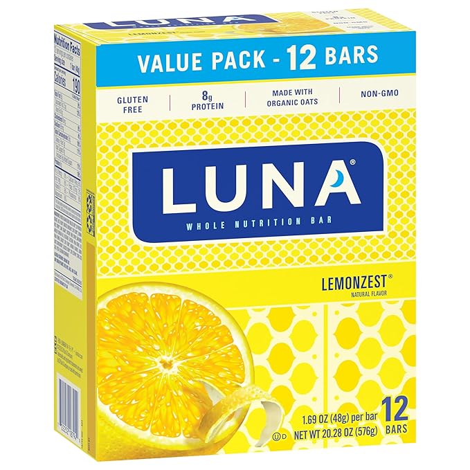 Clif Bar Luna Minis Energy Bar - Box of 12 1.69oz (48g) Bars (Lemon Zest)