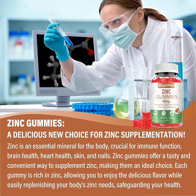 Zinc Gummies 50mg - Vitamin C, D3 & Elderberry, Echinacea, Zinc Immune Health Gummies, Non-GMO, Natural Antioxidant Supplements for Men & Women, Vegan 2 Pack