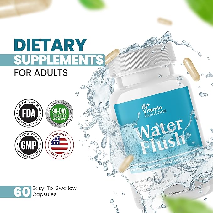 DR VITAMIN SOLUTIONS Diuretic Water Pills for Weight Control, 12 Active Ingredients (Green Tea, Cranberry & More), Instant Relief from Bloat & Swelling, Water Retention Pills for Women & Men - 60 Caps