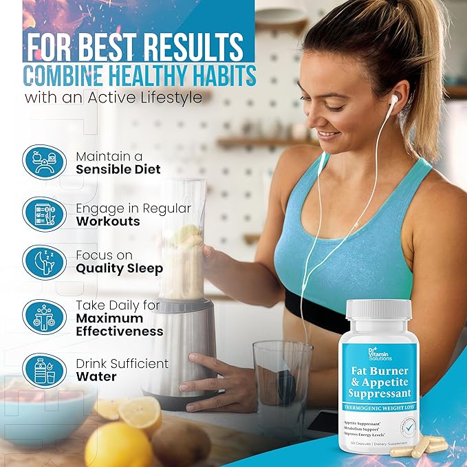 DR VITAMIN SOLUTIONS Fat Burner for Women & Men - Appetite Suppressant for Weight Loss - Pills w/Metabolism Booster Thermogenic Weight Loss Supplement - Includes Chromium & Green Tea Extract - 60 Ct.