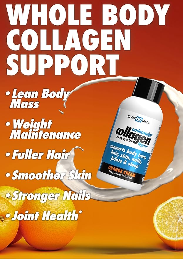 HEALTH DIRECT – Medical-Grade Liquid Collagen Shots – AminoSculpt Sugar-Free – Orange Cream – 12 Servings, (12pk, 2oz Shots) – Good for Joints, Bones, & Sleep – Better Hair, Skin & Nails