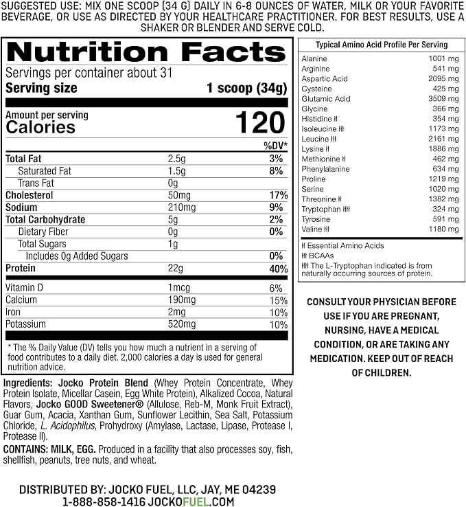 Jocko Fuel Mölk Whey Protein Powder 22g Low Sugar Monk Fruit Blend - Muscle Recovery & Growth, Packaging May Vary (31 Servings, Mint Chocolate)