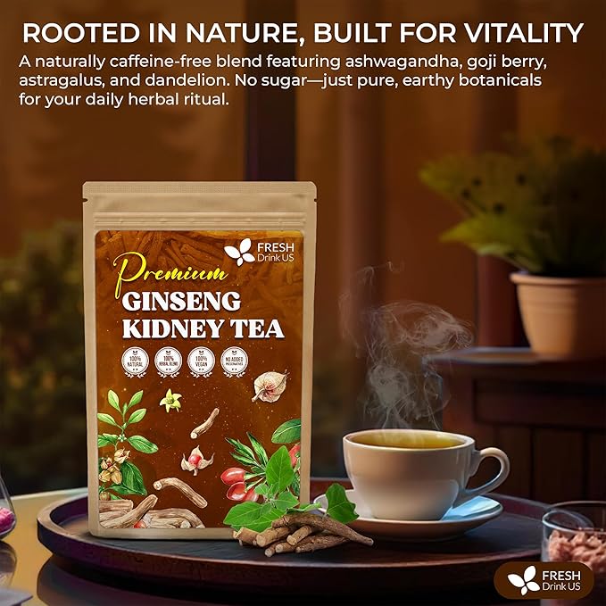 Ginseng 6 Treasures Kidney Tea, 30 Packs Of Super Kidney Cleanse Detox Tea For Men & Women, 100% Natural Roots & Berries | Caffeine-Free | Adaptogenic Blend for Energy, Wellness & Vitality Support