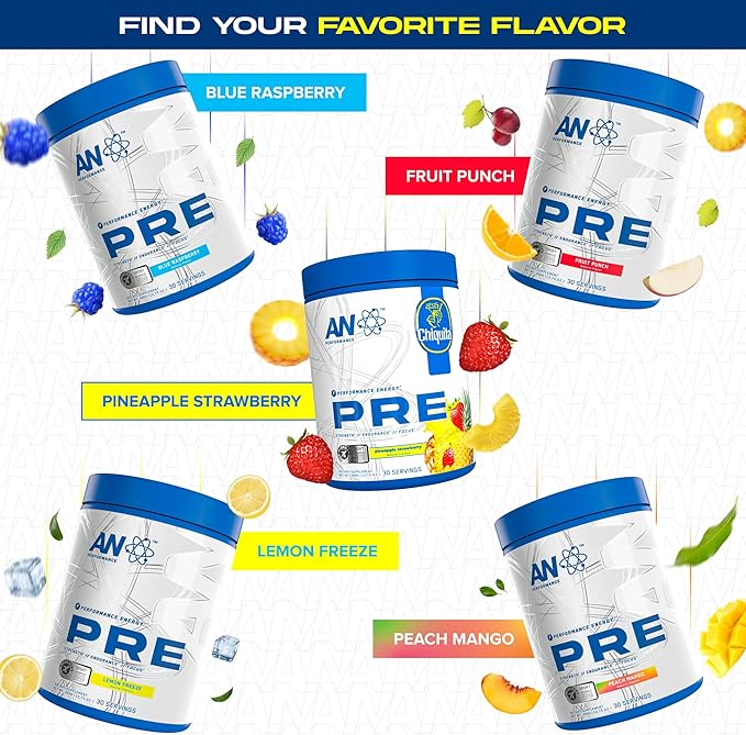 AN Performance Pre-Workout Powder Supplement for Men & Women | Energy Drink Mix with 300mg Caffeine + Beta Alanine + Citrulline | Third-Party Tested | Lemon Freeze | 30 Servings