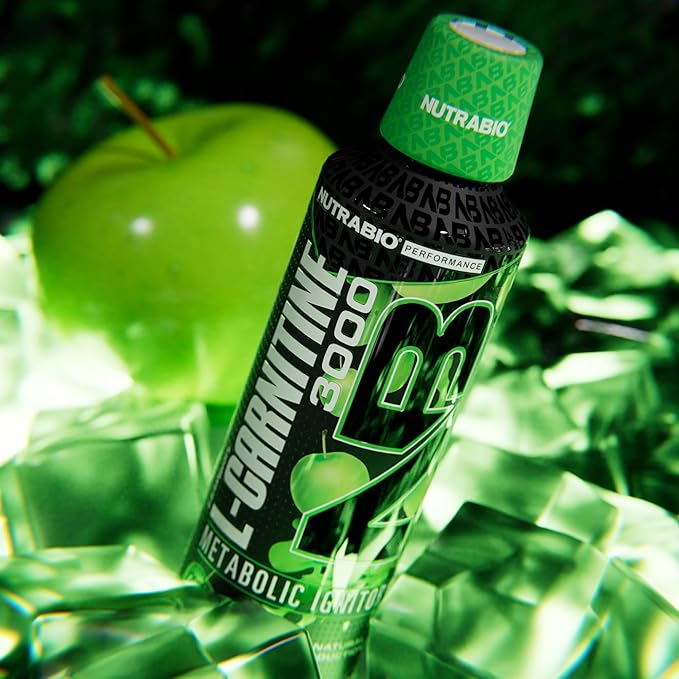 NutraBio – L-Carnitine Liquid Shots – 3000mg, (Green Apple) – 10mg of Vitamin B-5 – Zero Carbs & Sugars – Energy Production – Muscle Recovery