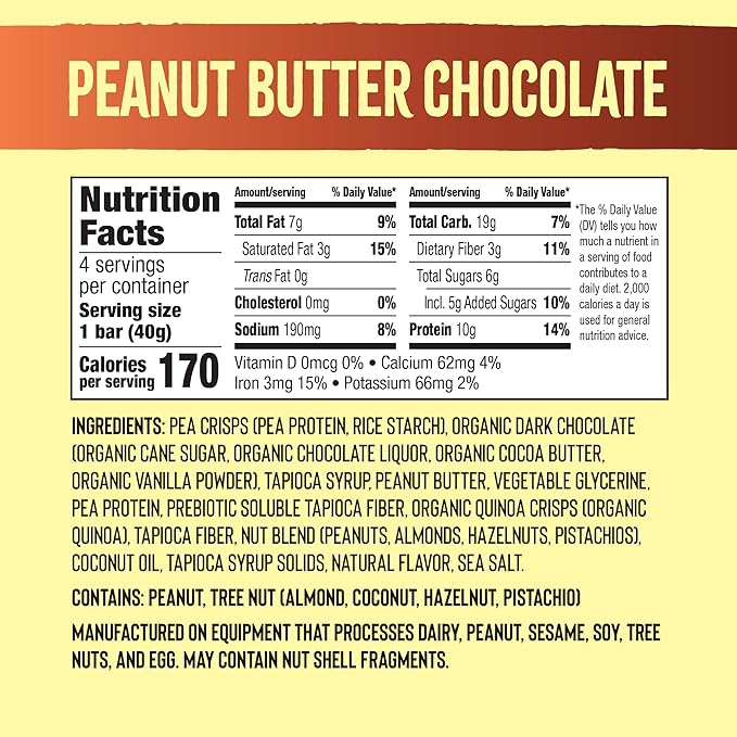 Mezcla Vegan Protein Bars, Gluten Free Snack Made with Pea Protein, Chocolate Chips and Other Premium Ingredients, Healthy Snacks, Peanut Butter Chocolate, 10g of Protein, 4 Pack