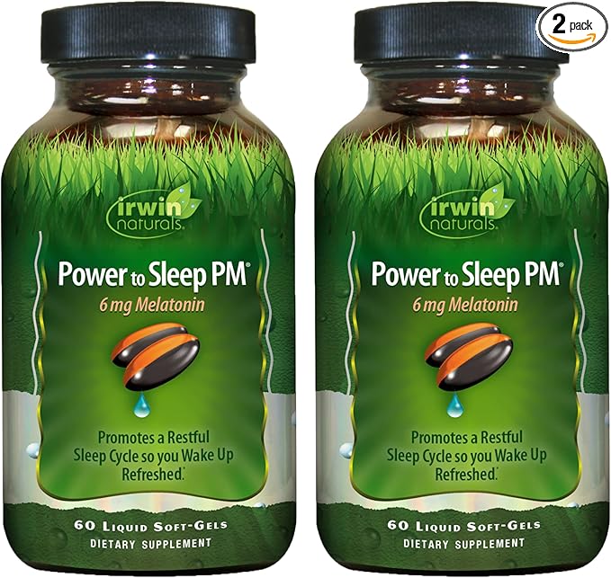 Irwin Naturals Power to Sleep PM - 60 Liquid Soft-Gels, Pack of 2 - with 6mg Melatonin, GABA, Ashwagandha, Valerian Root & L-Theanine - 60 Total Servings