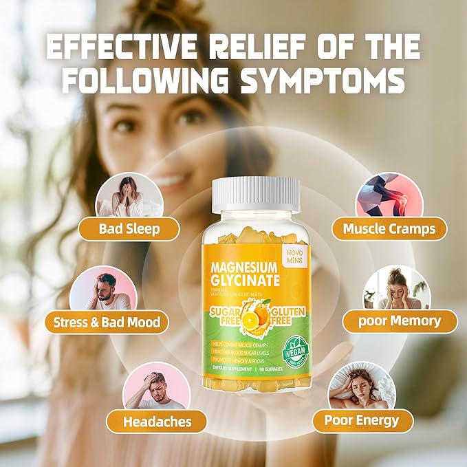 180 CT Magnesium Glycinate Gummies 1000mg - Sugar Free Magnesium Potassium Supplement with Vitamin D, B6, CoQ10 for Calm Mood & Sleep Support - 180 Orange Gummies