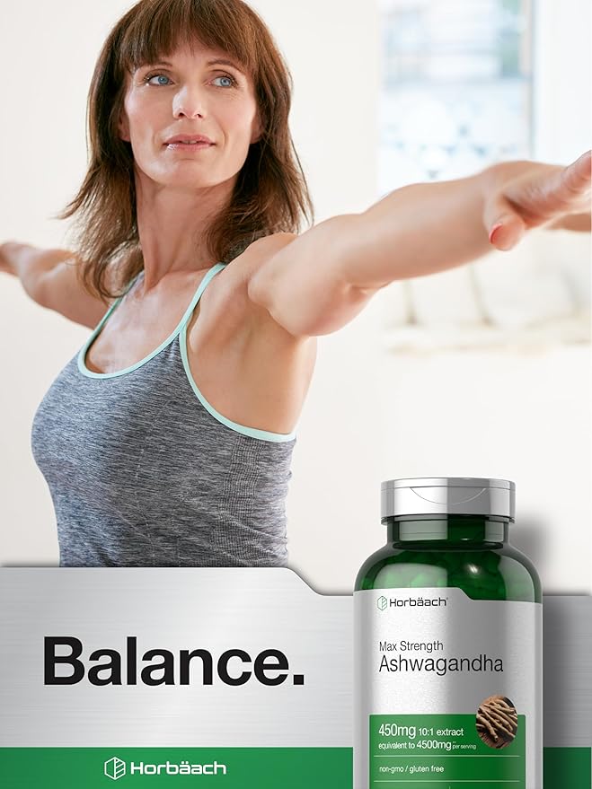 Horbäach Ashwagandha Supplement | Max Strength | 200 Capsules | for Women and Men | Non-GMO, Gluten Free